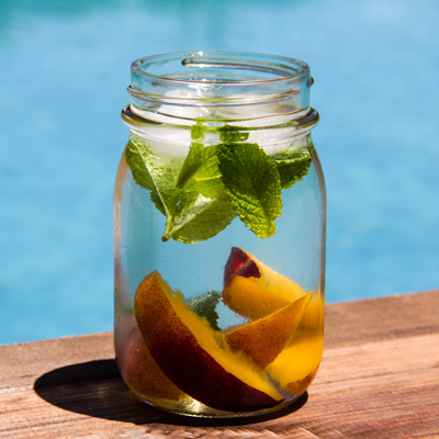 spring water recipes - peaches and mint